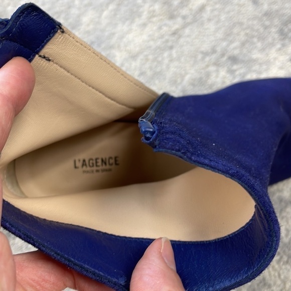 New L’Agence Jeanne Pointed Toe Bootie Ankle Boot Suede Midnight Blue Sz 37.5 - Picture 13 of 13
